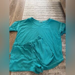 Turquoise Lounge Short Set - Lightweight Waffle Knit